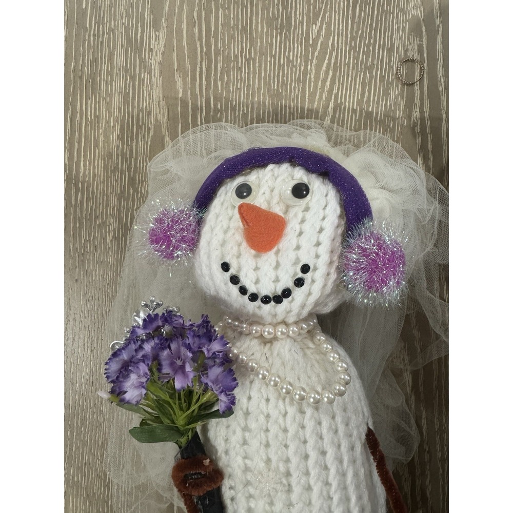 Handmade Knit Snowman Bride & Groom Wedding Couple Christmas Holiday Decor Pair